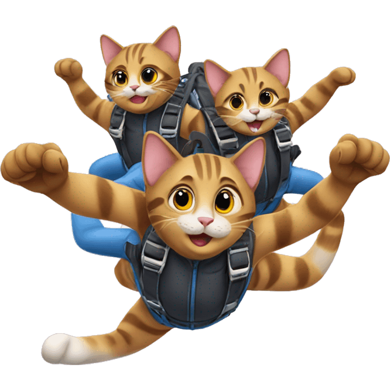 Five cats skydiving and holding paws  emoji