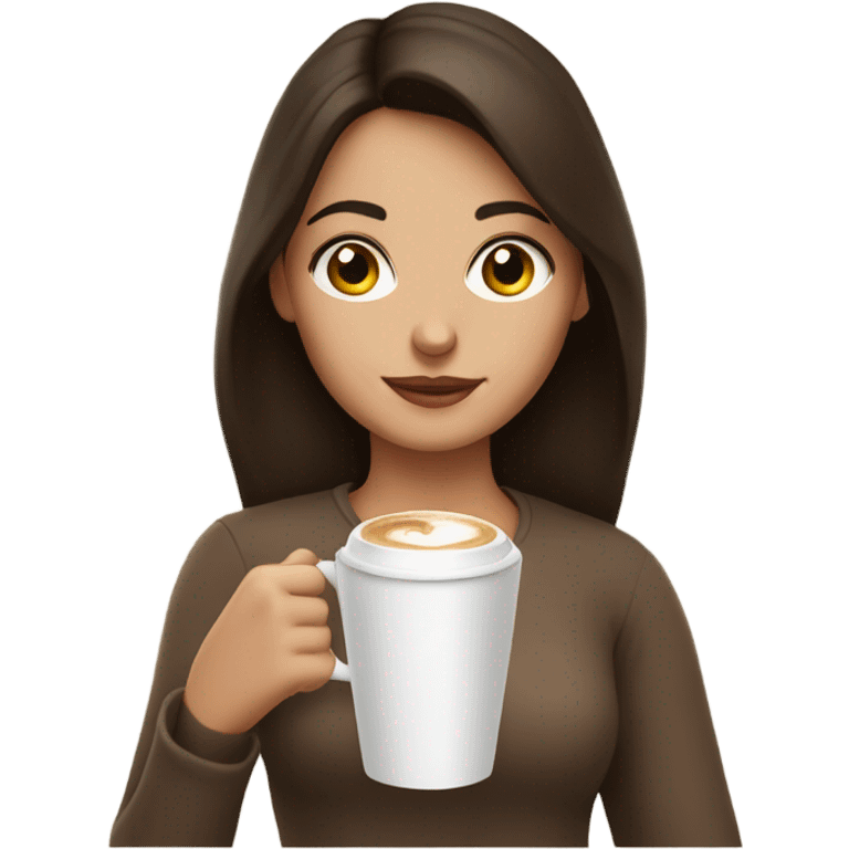 brunette girl with hazel eyes drinking latte emoji