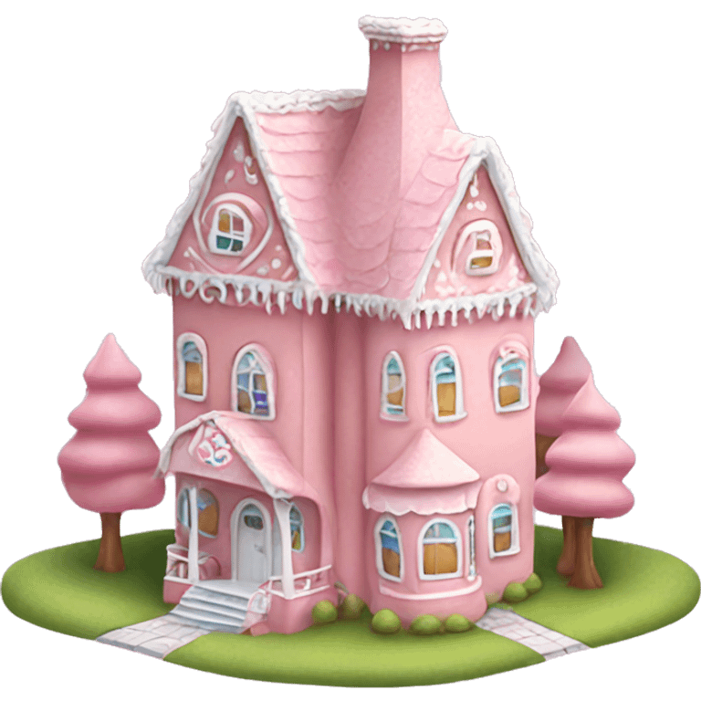 Cute pastel pink gingerbread house mansion emoji