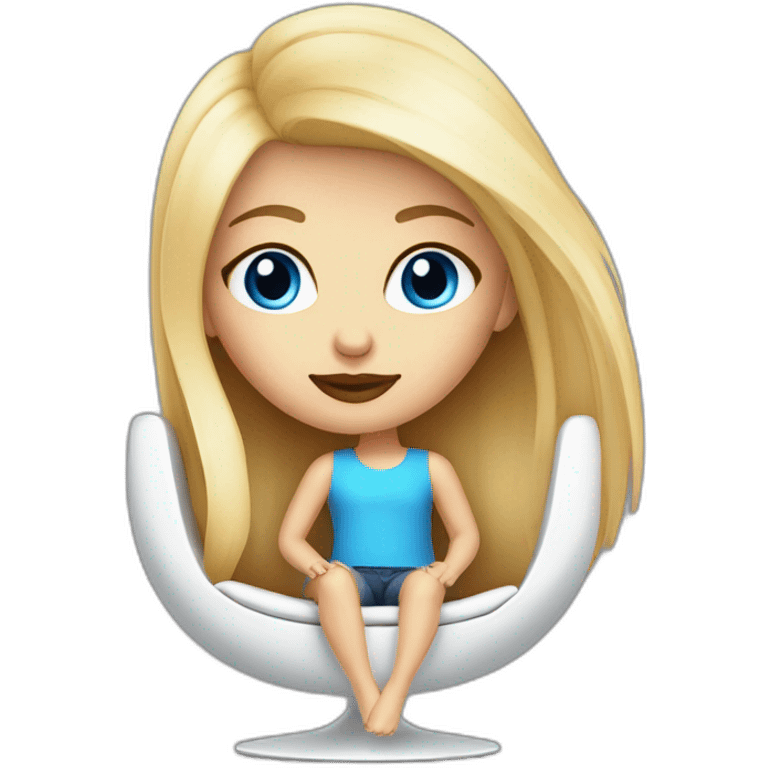 Blonde girl blue eyes and light lips girl sitting on a modern design chair emoji