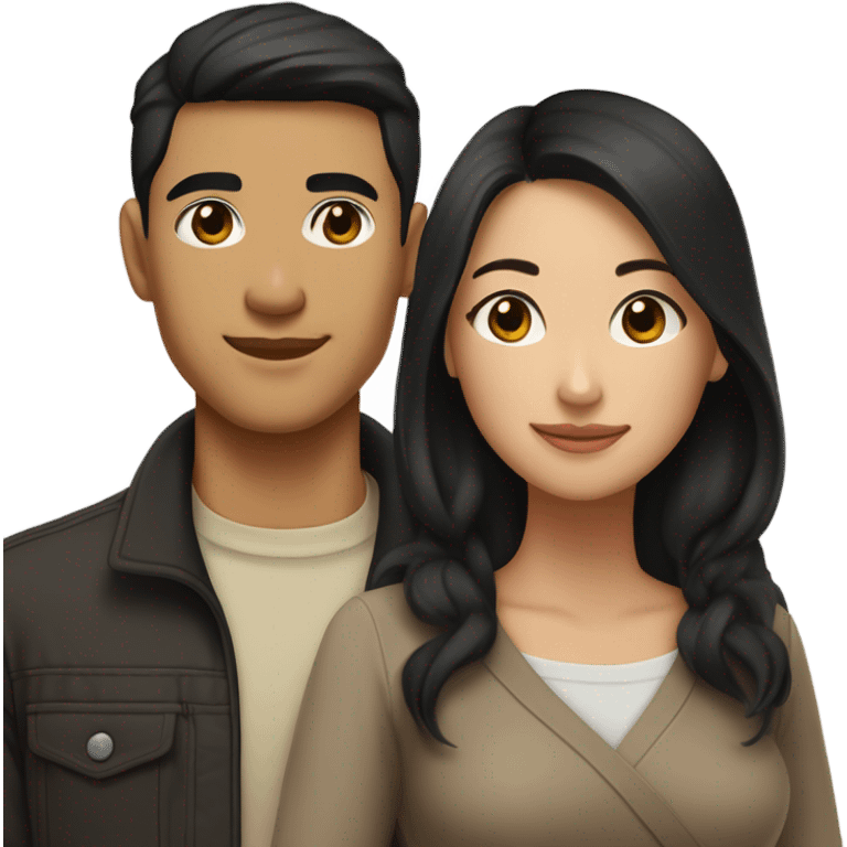 Brown eyes tan skin Asian man with brown eye black hair light fair skin woman in love  emoji