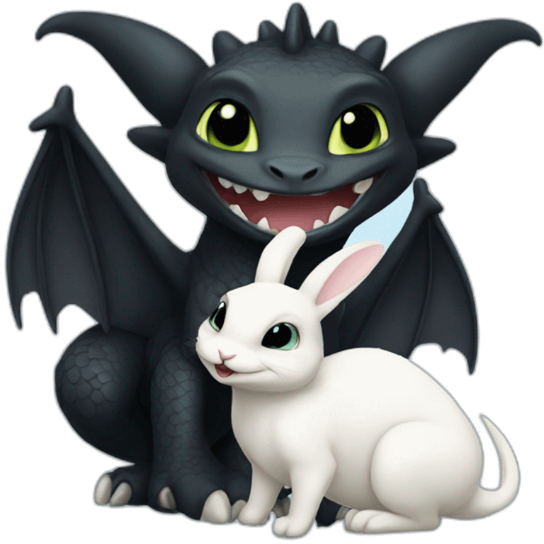 Toothless the dragon holding a white bunny emoji