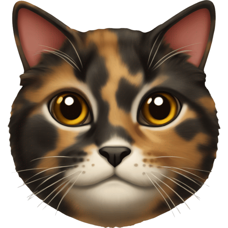 tortoiseshell cat with mostly black, some red and  white belly and chin emoji