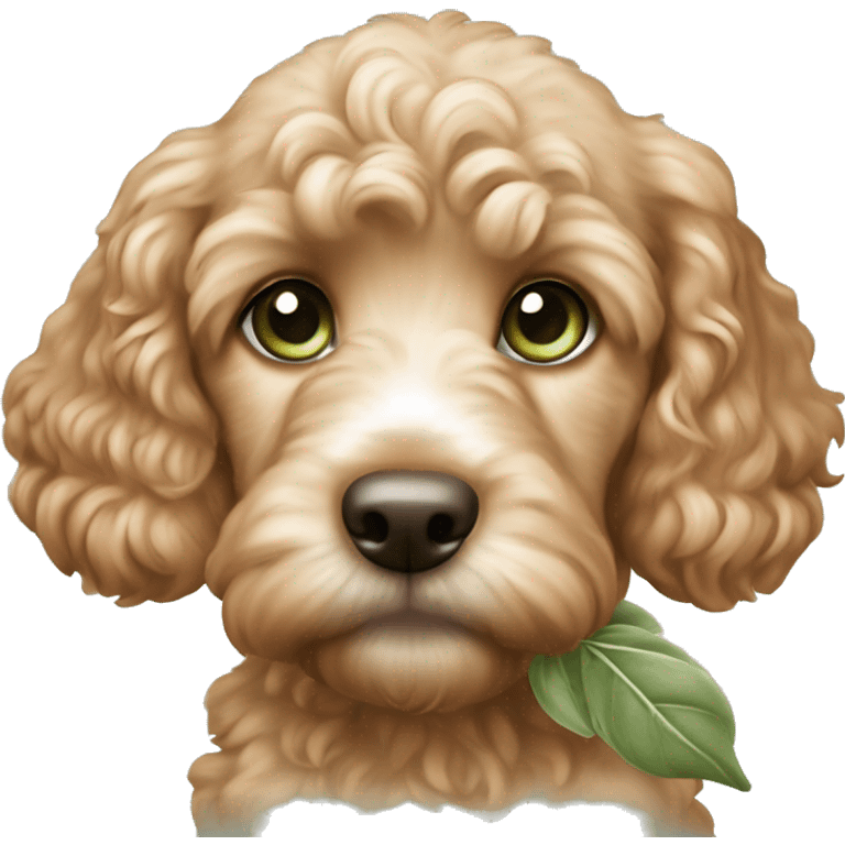 apricot cockapoo puppy with sage green eyes emoji