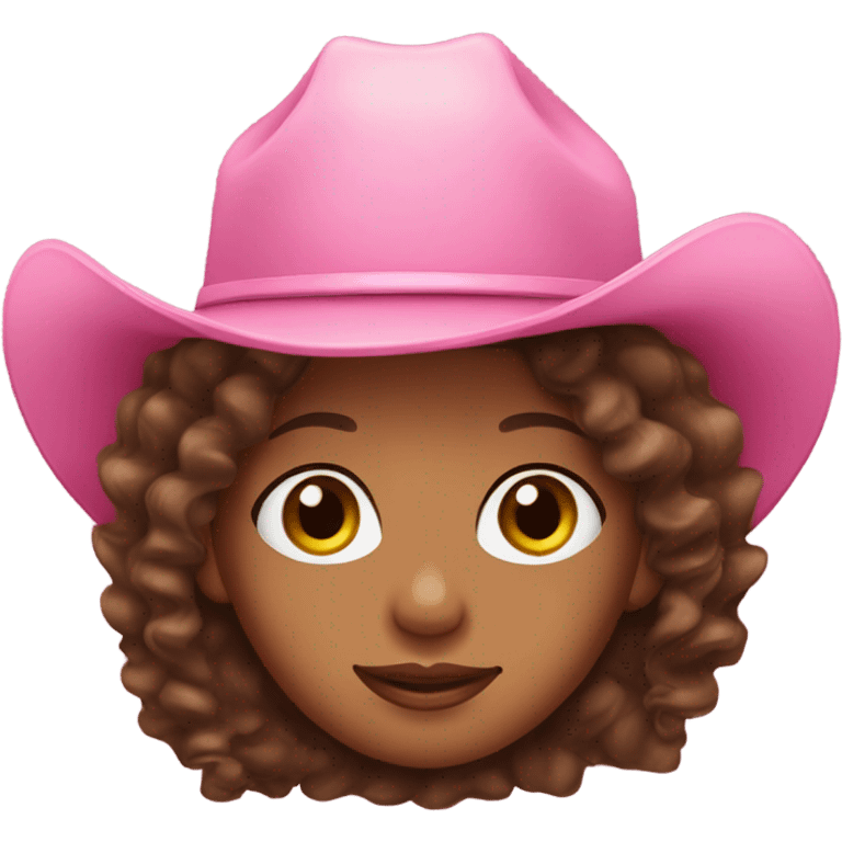 Brown girl with long brown curly hair with a pink cowgirl hat  emoji