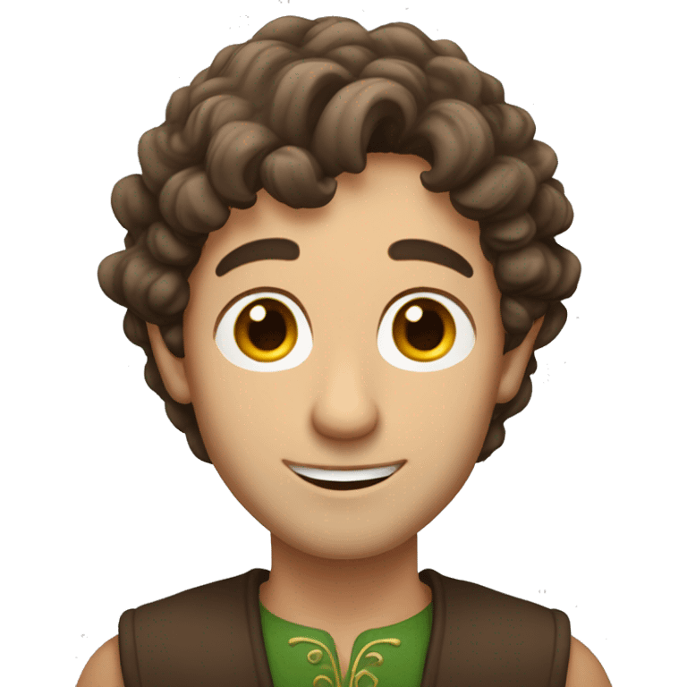 man with wavy mid length brown hair, brown eyes,elf ear emoji