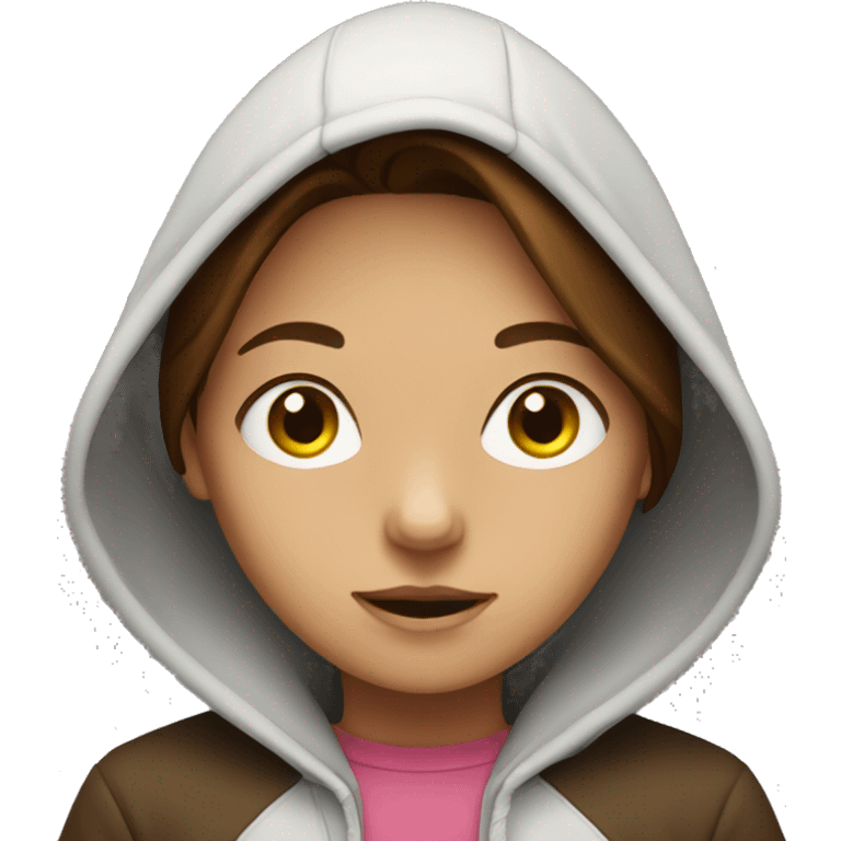 Girl with brown hair and hood on  emoji