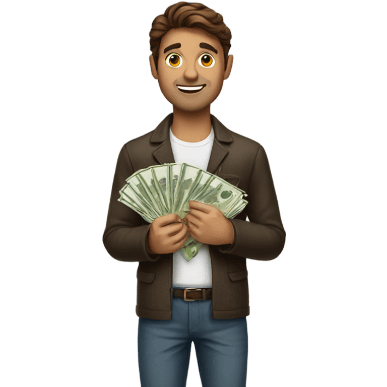 Brown hair man with money emoji