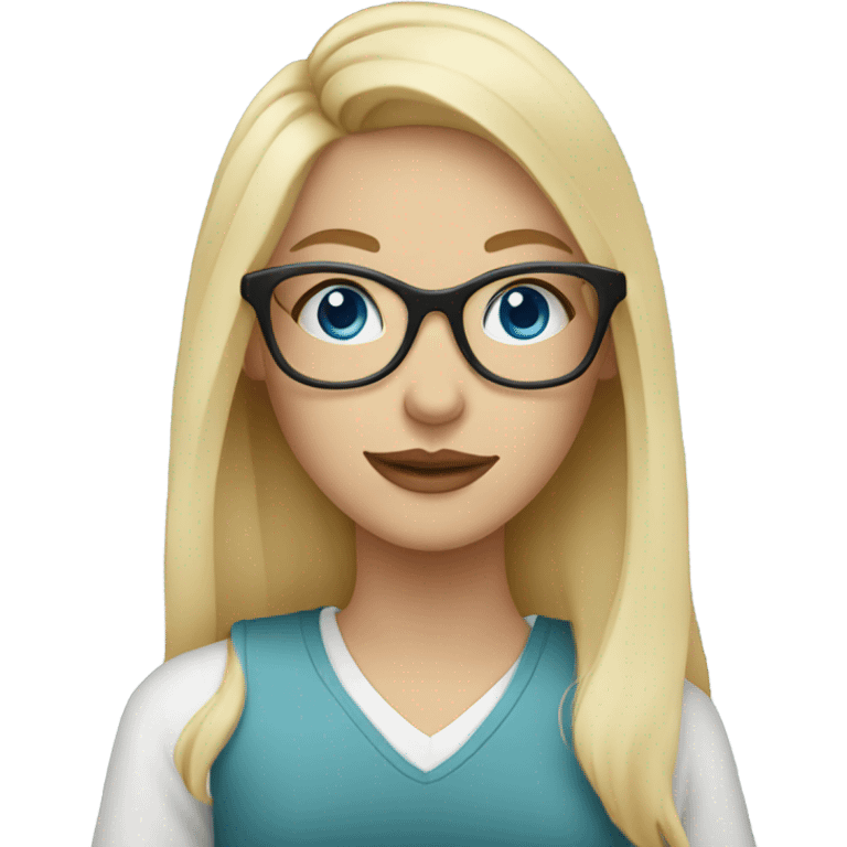 Blond girl with blue eyes wearing glasses drinking coffee  emoji