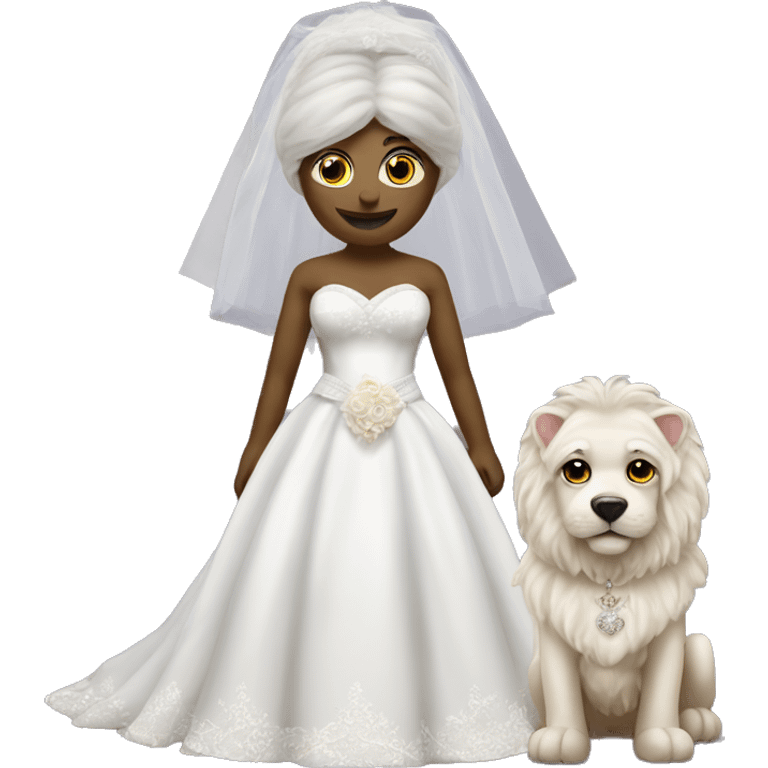 Bichon dress as bride marrying a lion emoji