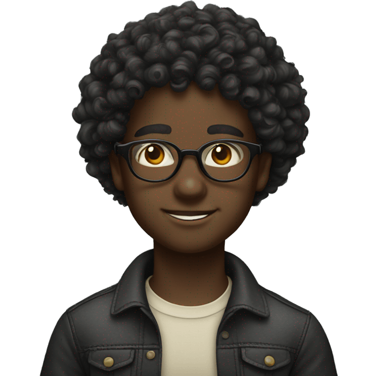 black boy curly hair and vintage eyeglasses emoji