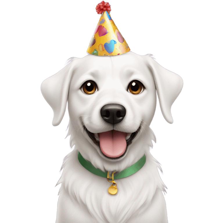 White dog with birthday hat  emoji