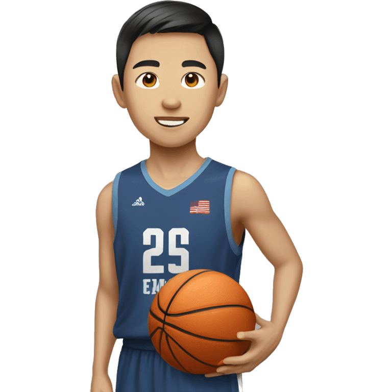 short asian person with short hair boy and simple face playing basketball emoji