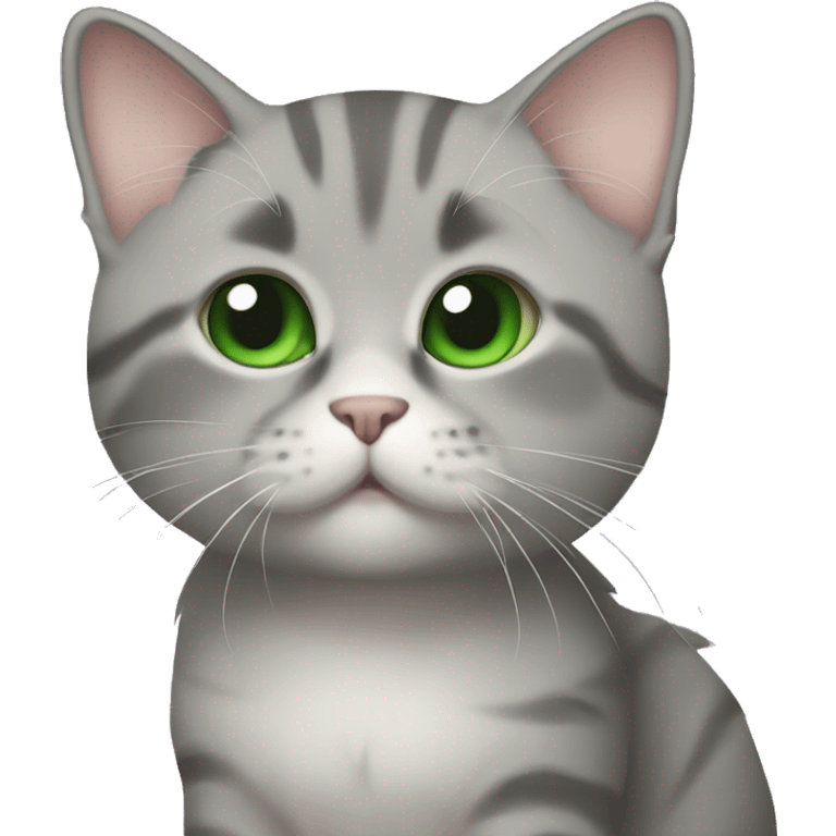 A cute gray munchkin cat with green eyes ￼ emoji