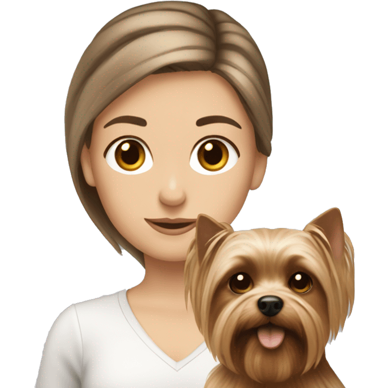 brunnette white girl with a yorkshire terrier emoji