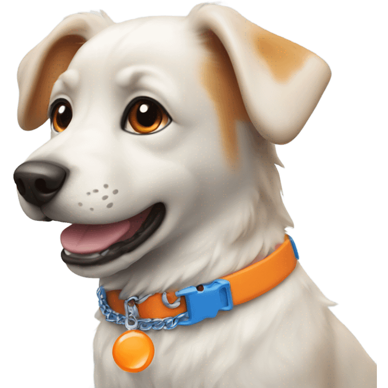 cute dog with blue collar with orange pendant from another perspective emoji