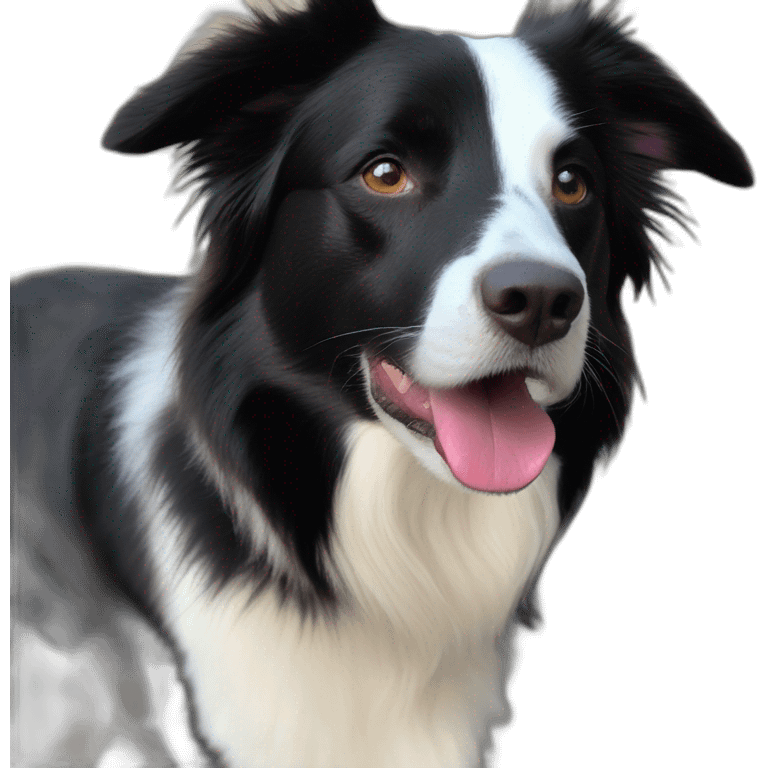 white and black dog with dark brown eyes happy  short hair mixed breed as border collie 2 years old with emoji