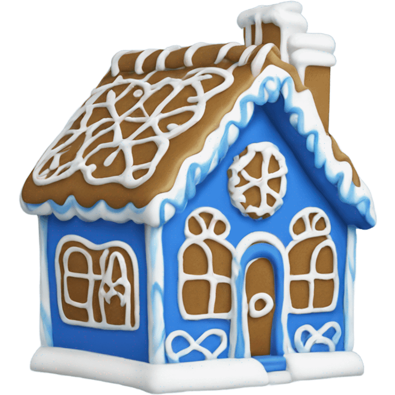 A blue and white gingerbread house emoji