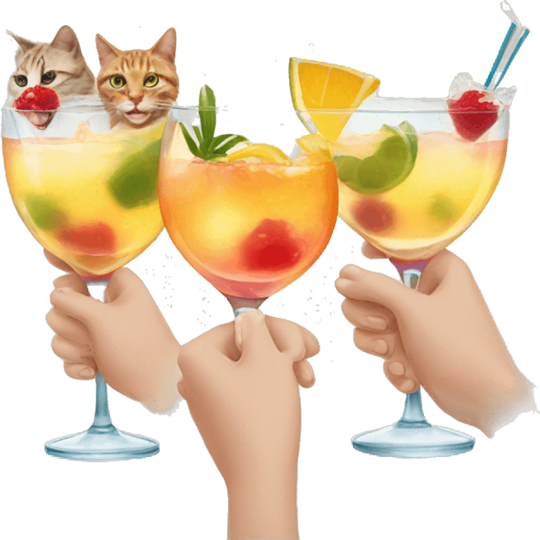 four cats clinking cocktails emoji