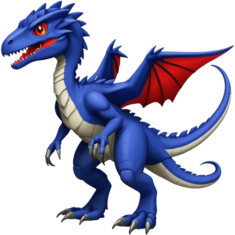  Cool Edgy dark-blue Digimon-Fakemon-Velociraptor-Dragon with red belly full body emoji