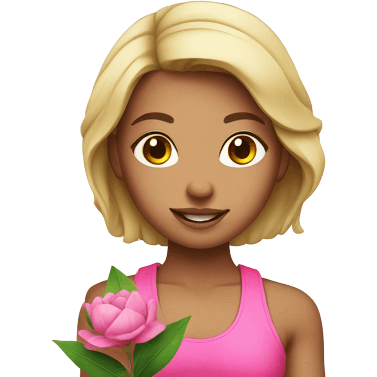 Cute lady fitness trainer with pink flower emoji