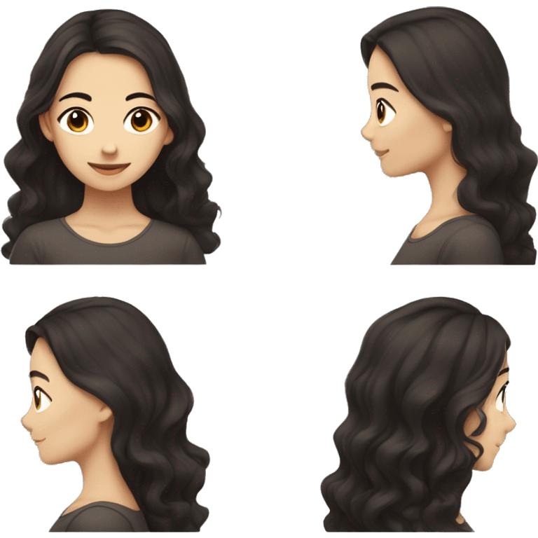 White skin, Young Asian Woman, Dark Brown Hair, Long Hair, Wavy, Soft Smile emoji