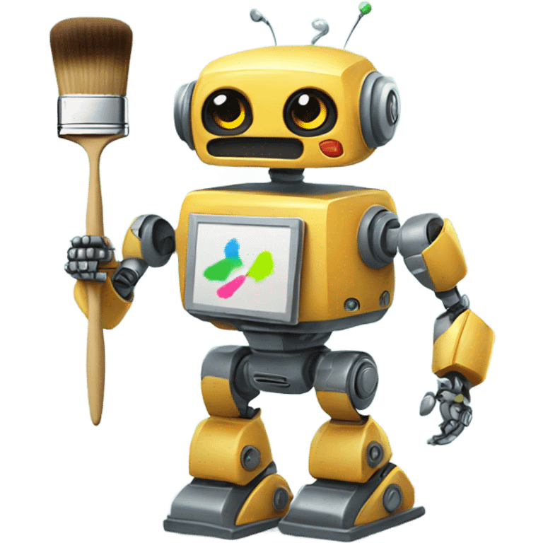 cute robot holds a palette with paints and a brush emoji