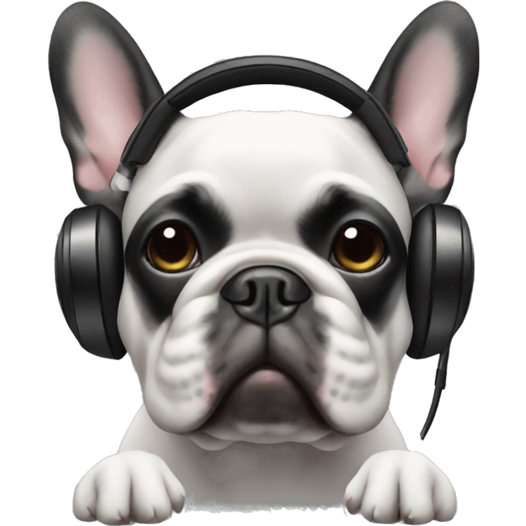 All black French bulldog wearing headphones  emoji