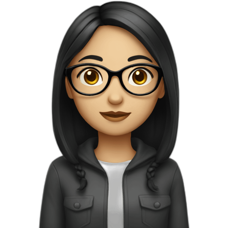 A girl wearing glasses with black hair and small eyes and round face emoji