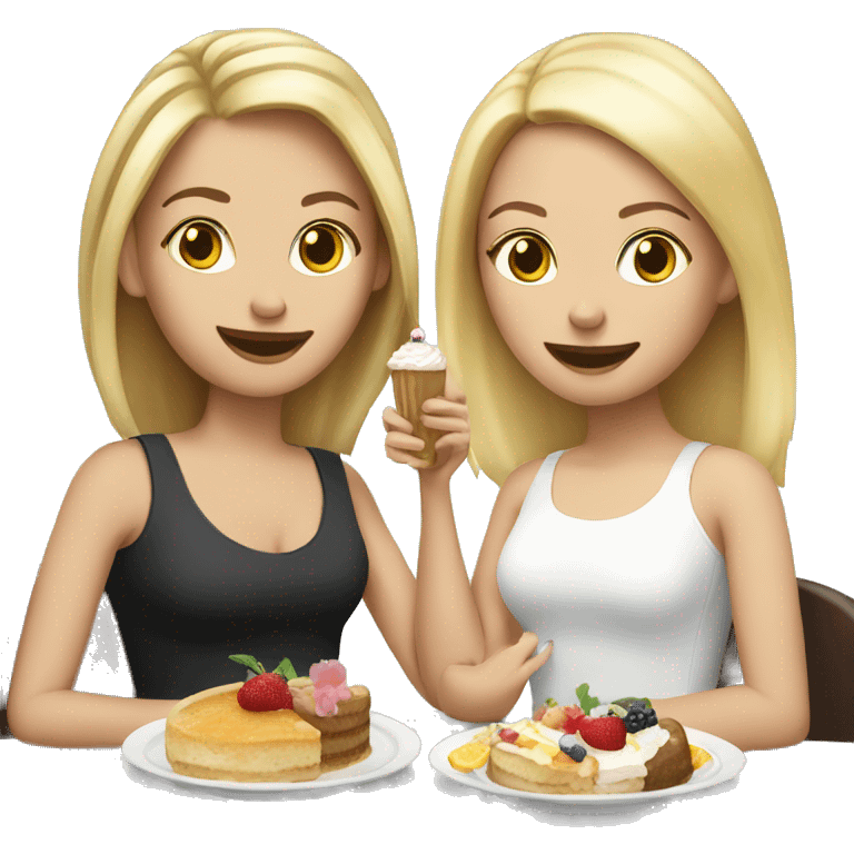 Blonde and brunette, white girls eating birthday brunch   emoji