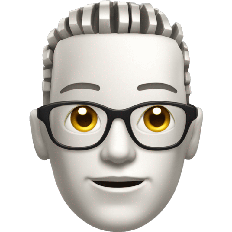 Cyborg head with fair skin, flat top haircut, rectangular glasses, circuits and smiling  emoji