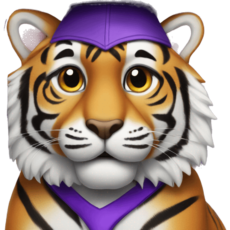 Tiger with purple graduation hat emoji