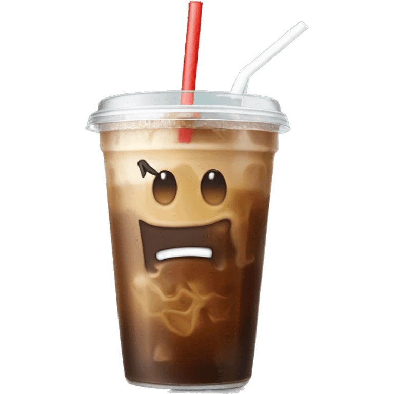 Iced coffee in clear cup with lid and straw emoji