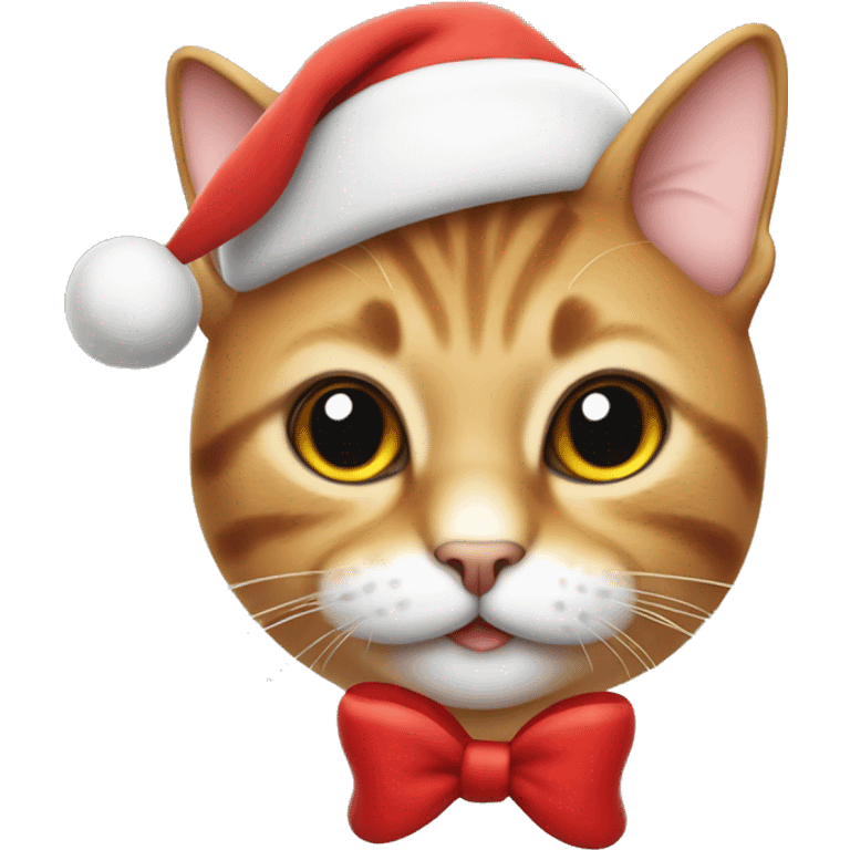 Cat with a Santa hat on its head and a cute red bow  emoji