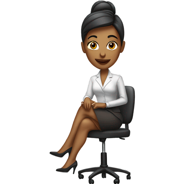 Business woman with short skirt and high heels sitting on chair emoji