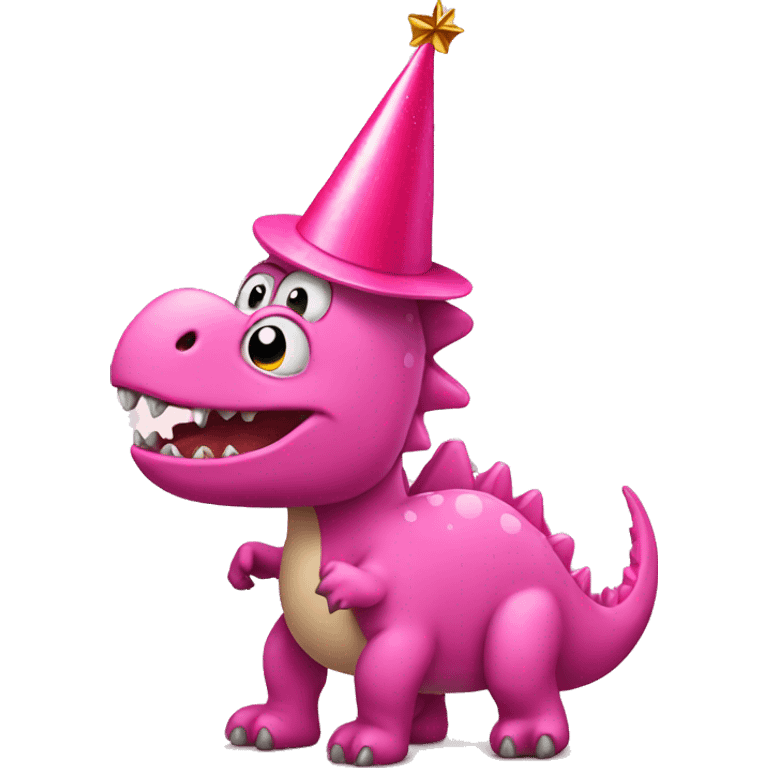 pink dinosaur with party hat emoji