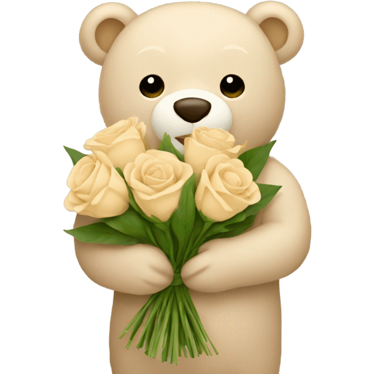 Beige bear holding beige bouquet  emoji