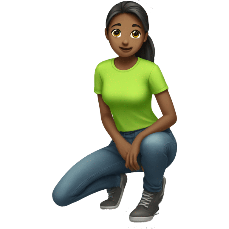 Girl kneeling wearing a lime green shirt  emoji