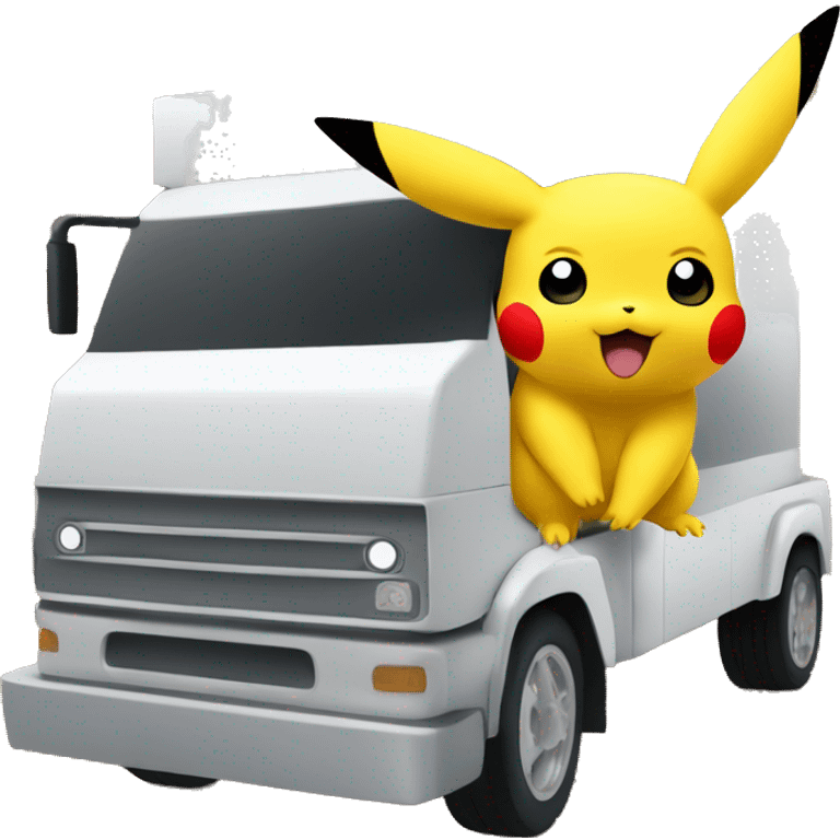 Pikachu inside truck with white bricks in the back emoji