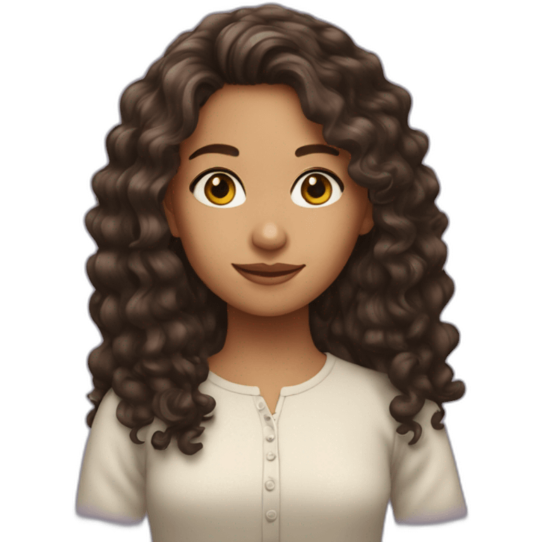 Amelia Bartlett with long dark brown curly hair emoji