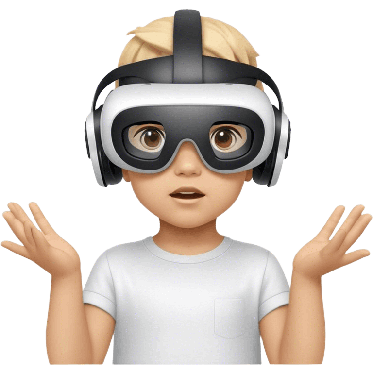 Child wearing virtual reality glasses, with a curious and engaged expression, exploring the digital world through VR technology. emoji