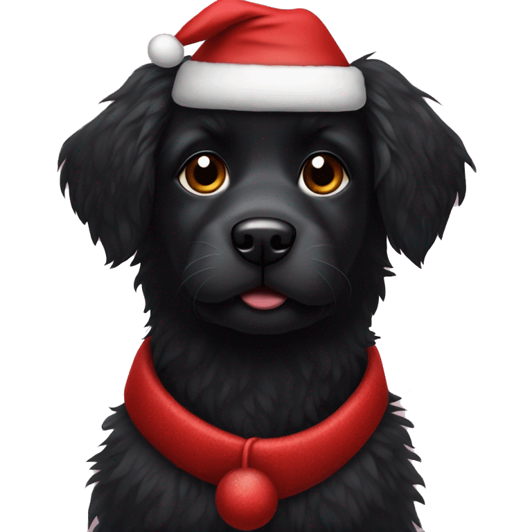 Black fluffy dog with Santa hat emoji