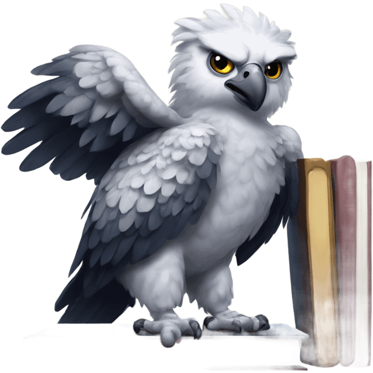 Harpy eagle standing on textbooks emoji