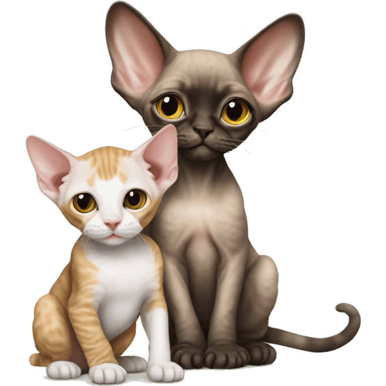 Cute Devon Rex kitten sitting next to a big cute monkey  emoji