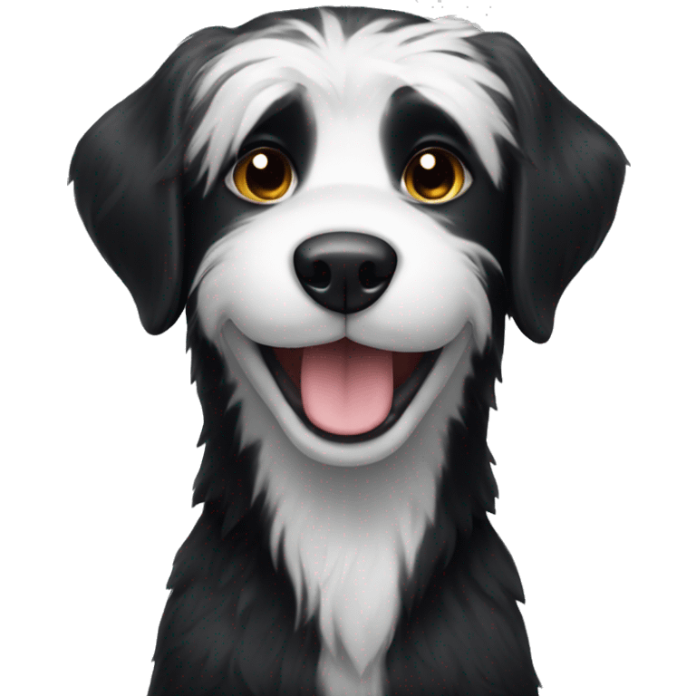 A black dog with white fur smiling emoji