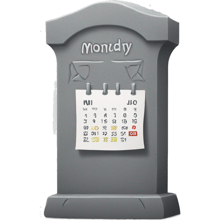 Grey tombstone calendar that says monday.  emoji