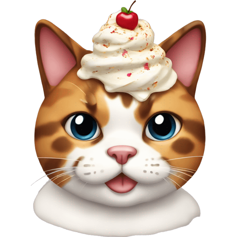 Fat calico cat with sundae emoji