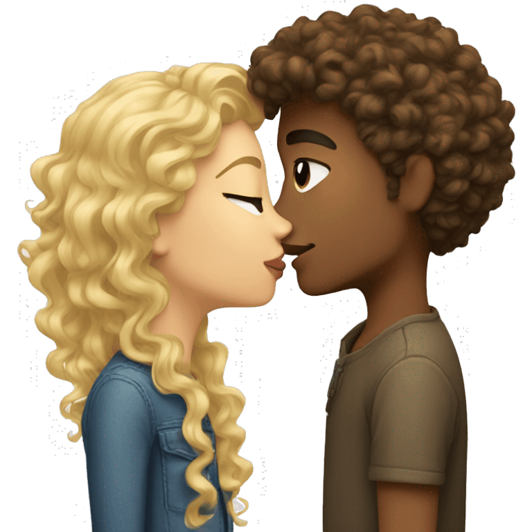 Blonde curly hair girl kissing tall brown hair guy emoji