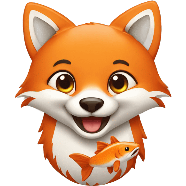 happy fox with fish emoji