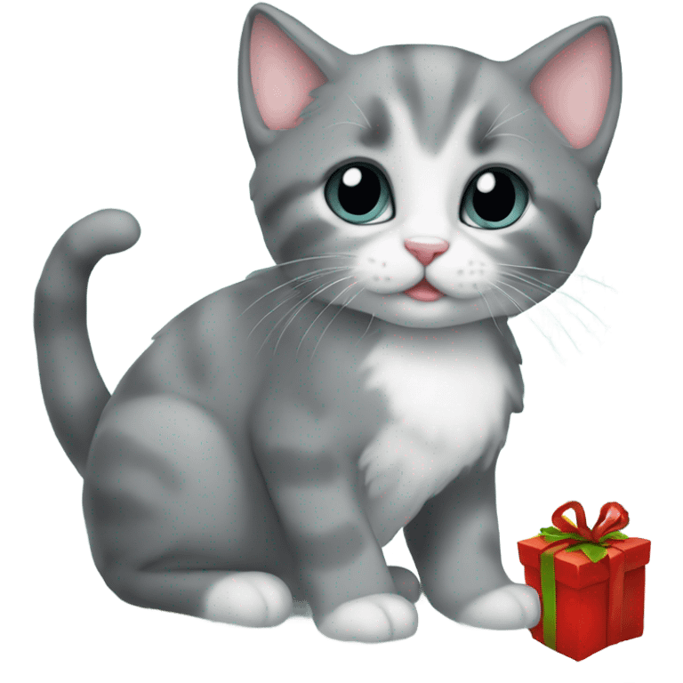 adorable grey tuxedo christmas kitten emoji